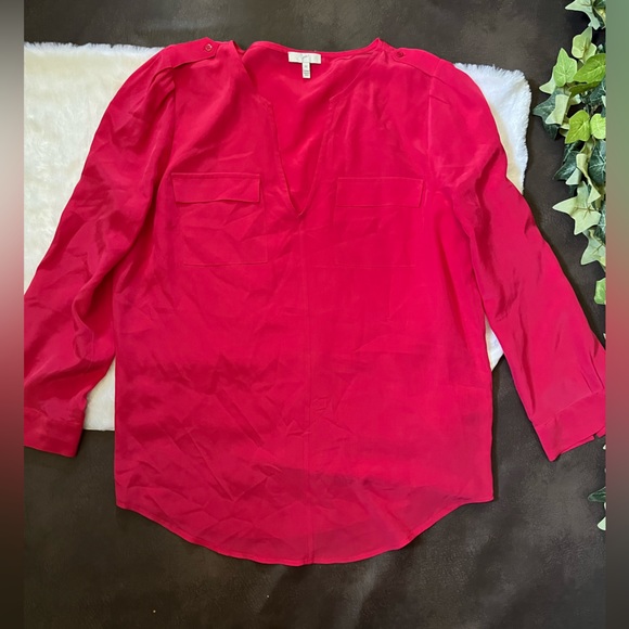Joie Marlo Button Tab Silk Blouse M - Picture 2 of 6